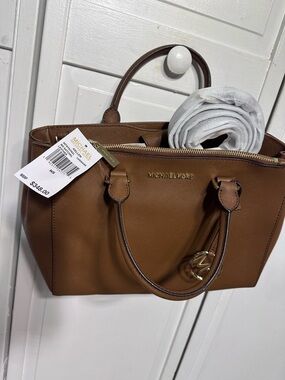 Michael Kors Cognac Saffiano Leather Satchel with Gold Hardware